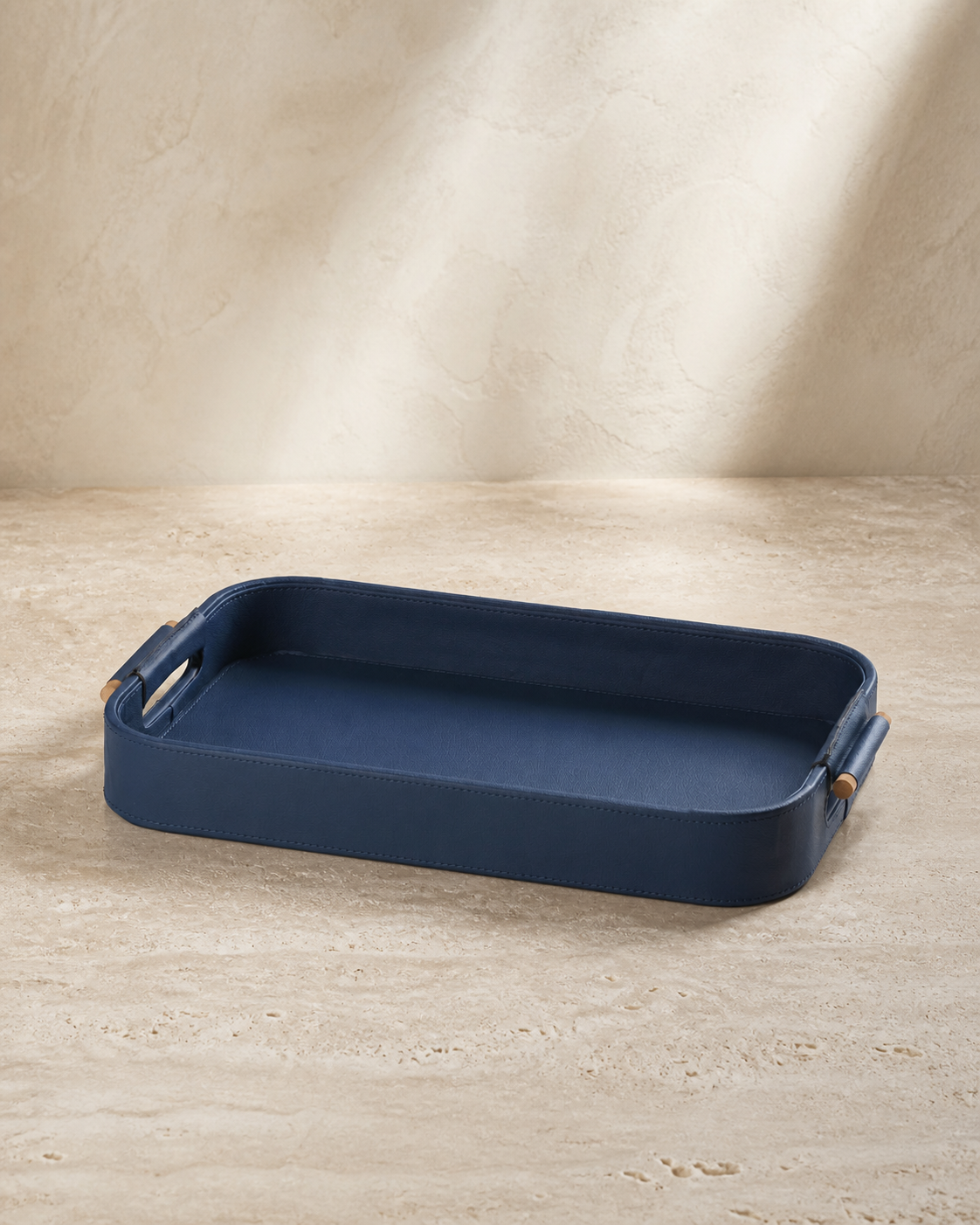 Serving Tray with Wooden Handle — Blue / Large