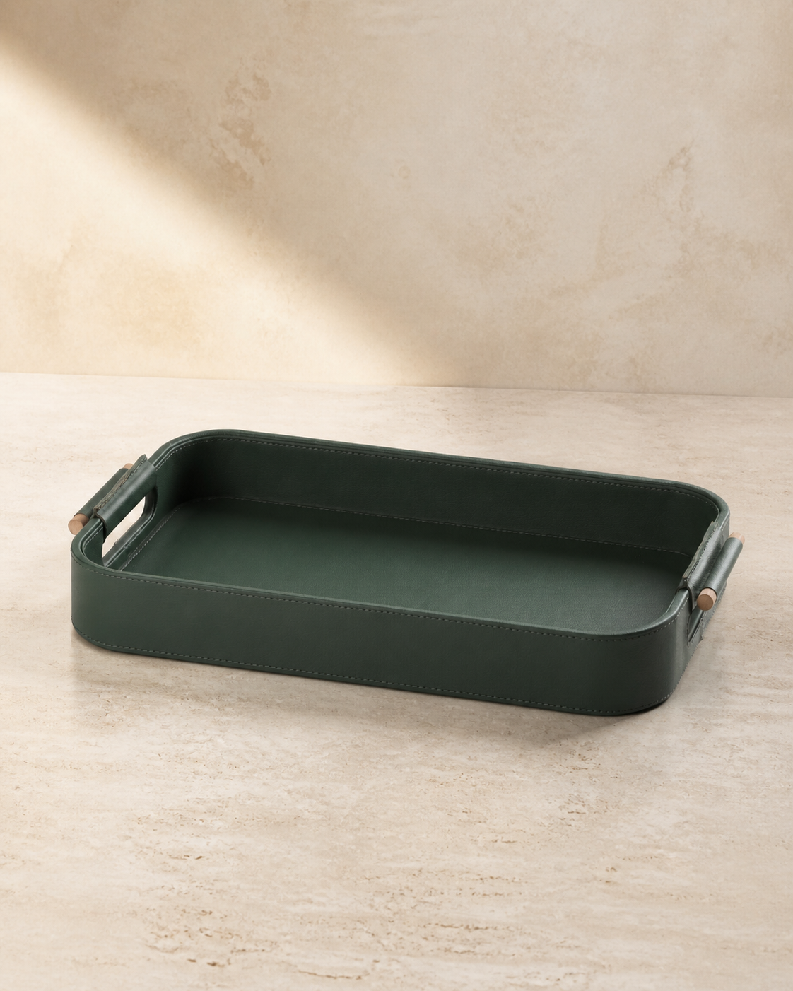 Serving Tray with Wooden Handle — Green / Large