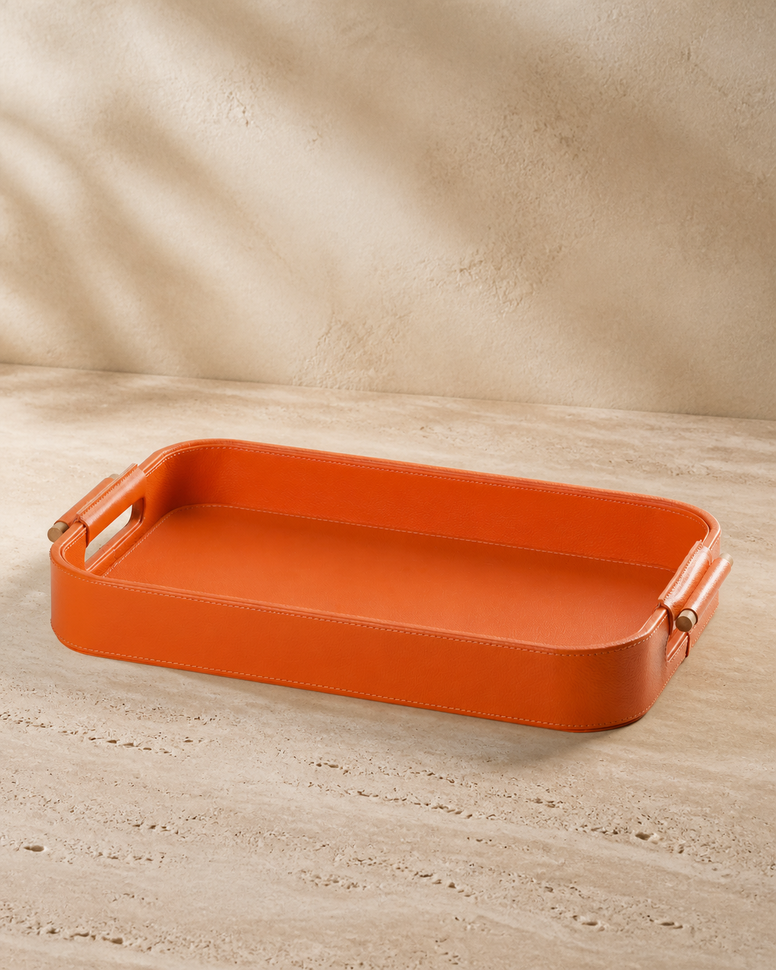 Serving Tray with Wooden Handle — Orange / Large