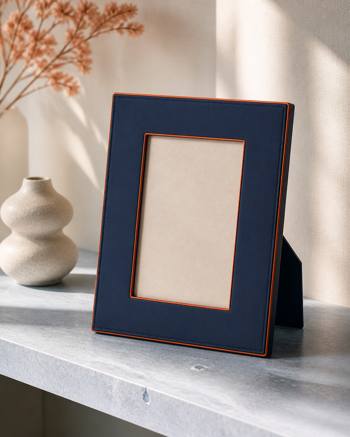 Mist Blue faux-leather tabletop photo frame editorial