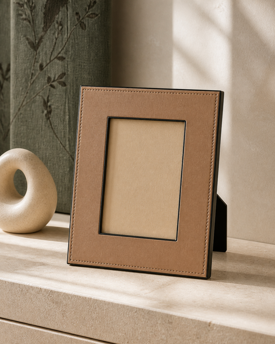 Beige faux-leather tabletop photo frame editorial