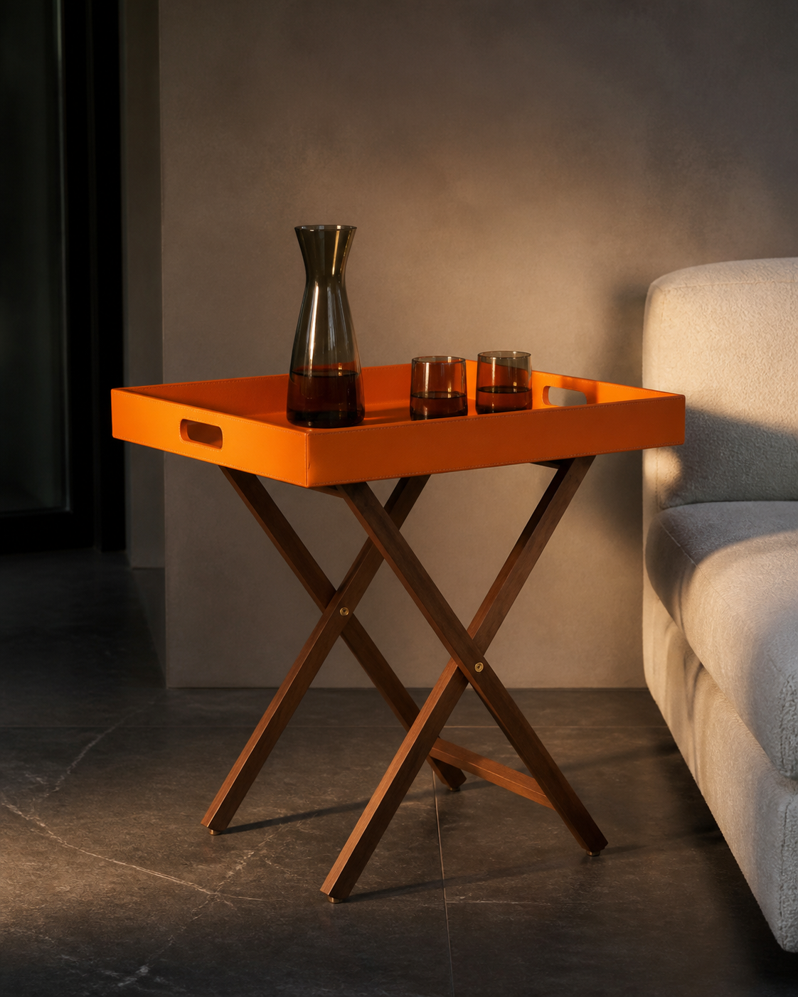 Butler Tray Table in Orange, Large, editorial product view