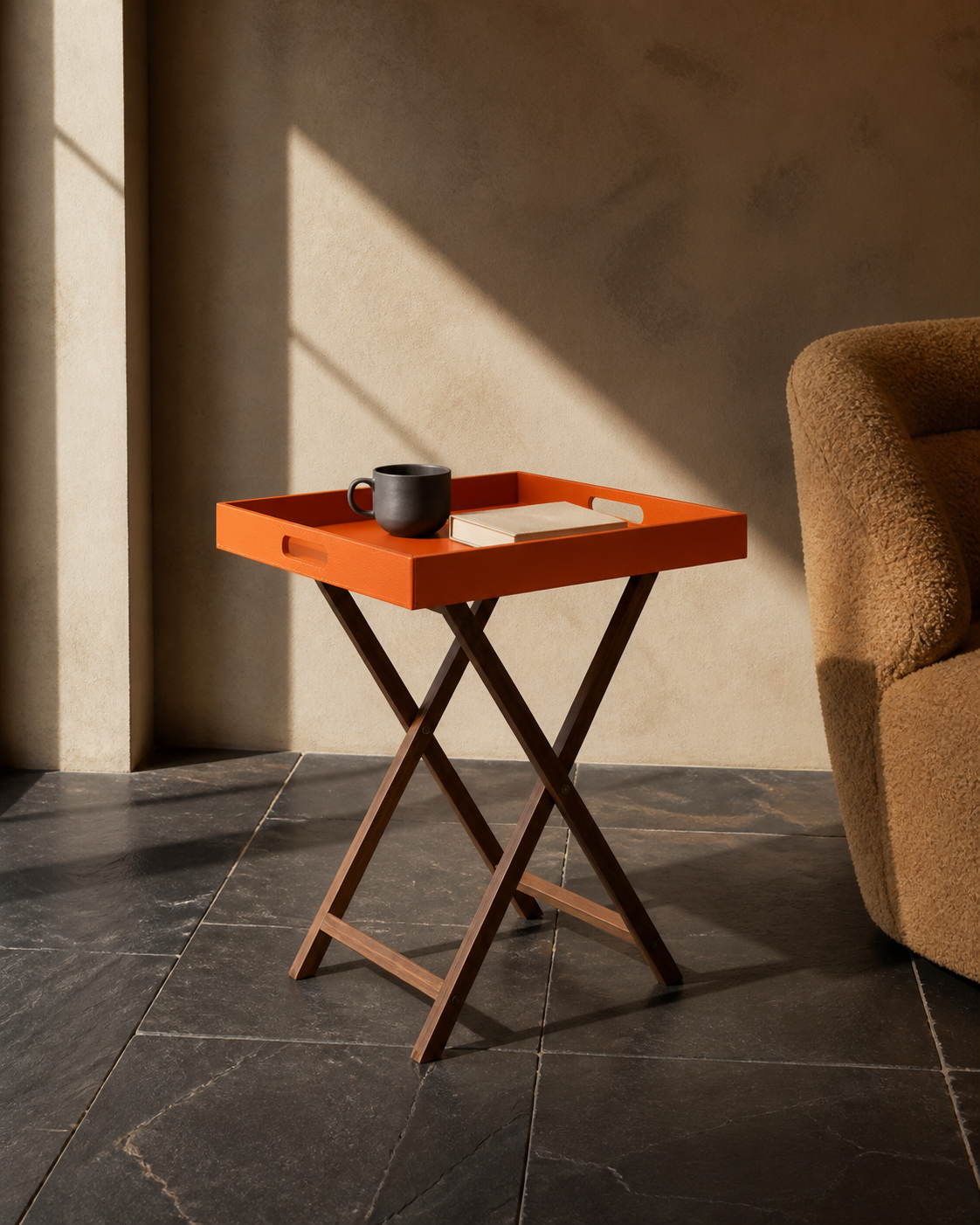 Butler Tray Table in Mellow Apricot, Small, editorial product view