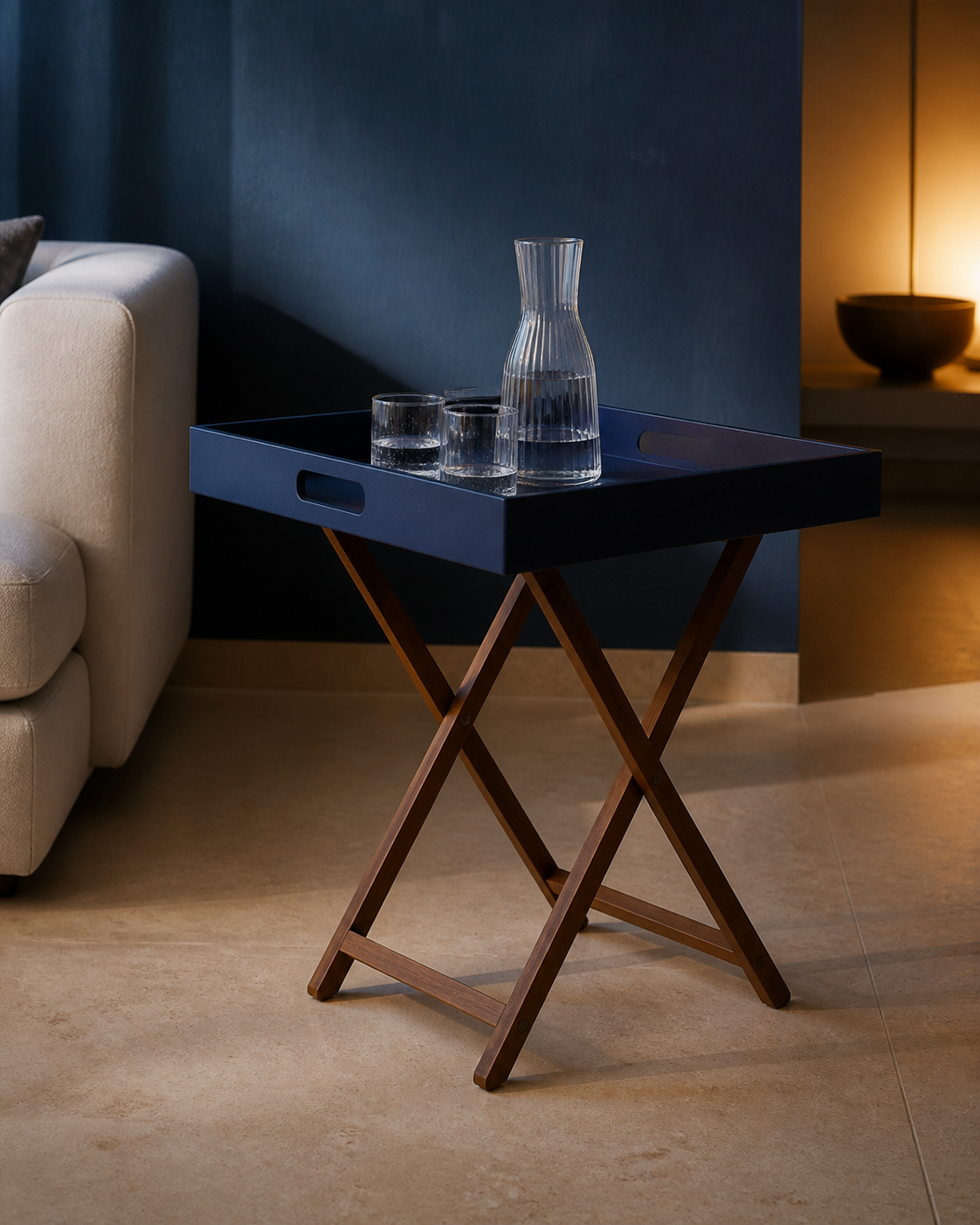 Butler Tray Table in Blue, Large, editorial product view