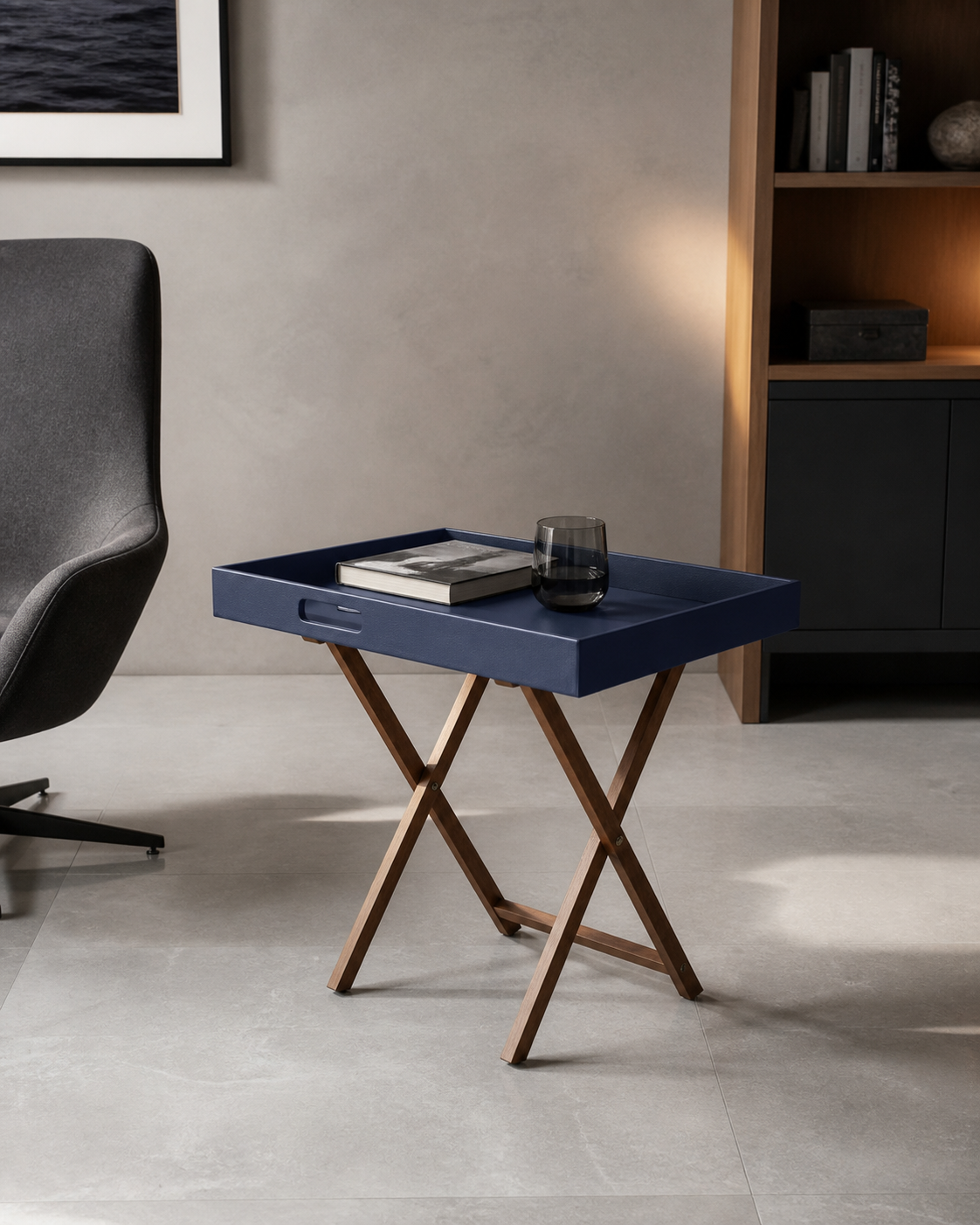 Butler Tray Table in Blue, Small, editorial product view