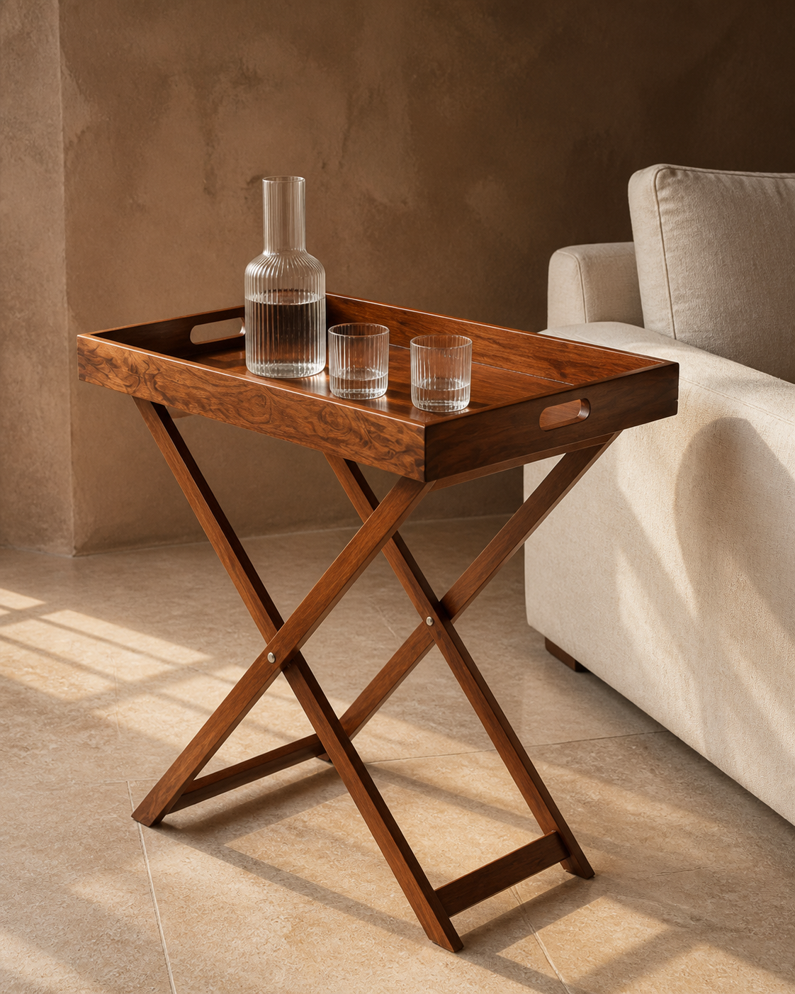 Butler Tray Table in Natural Wood, Large, editorial product view