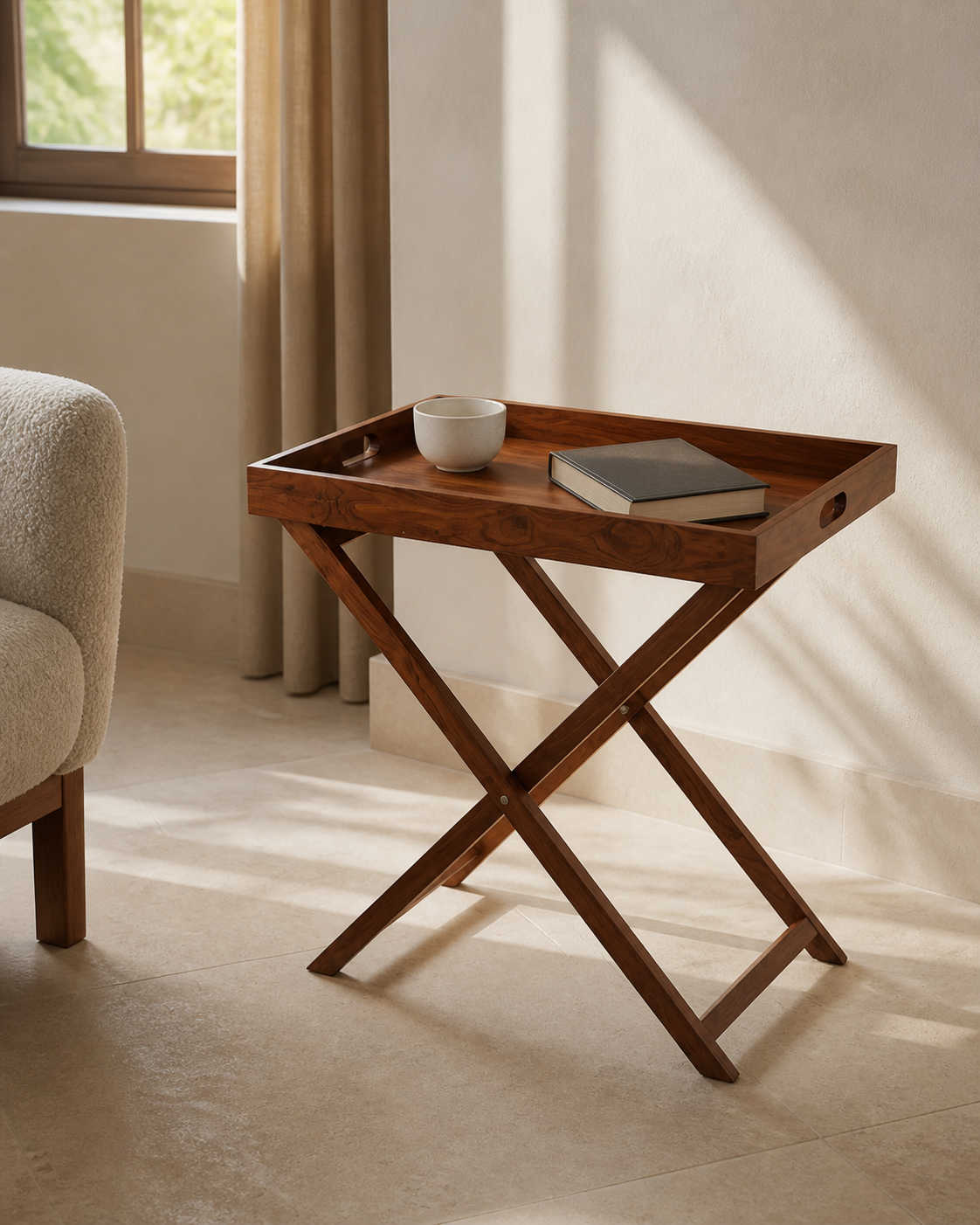 Butler Tray Table in Natural Wood, Small, editorial product view