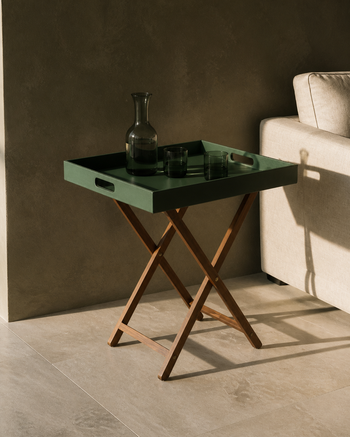 Butler Tray Table in Green, Large, editorial product view