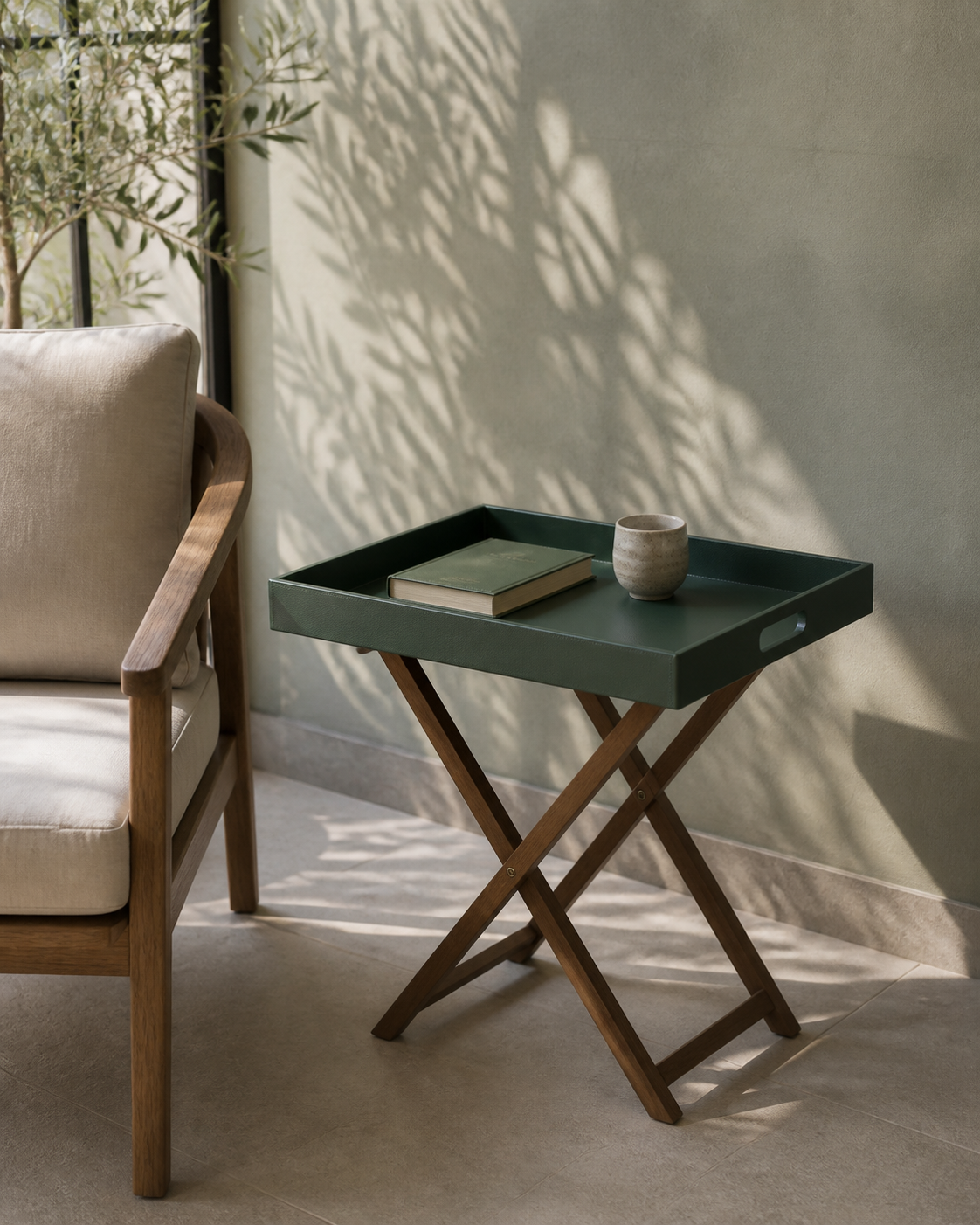 Butler Tray Table in Green, Small, editorial product view