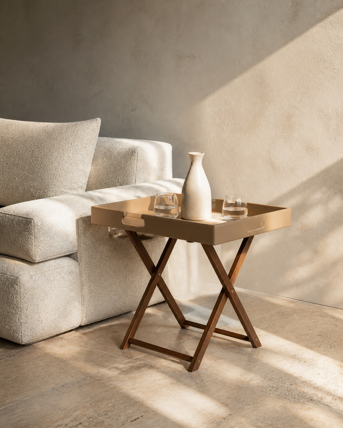 Butler Tray Table in Beige, Large, editorial product view