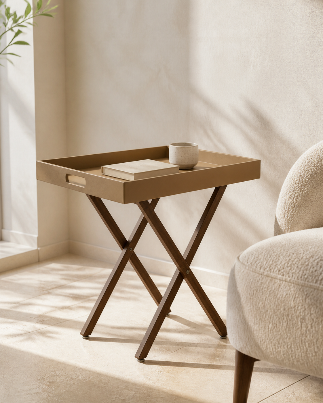 Butler Tray Table in Beige, Small, editorial product view