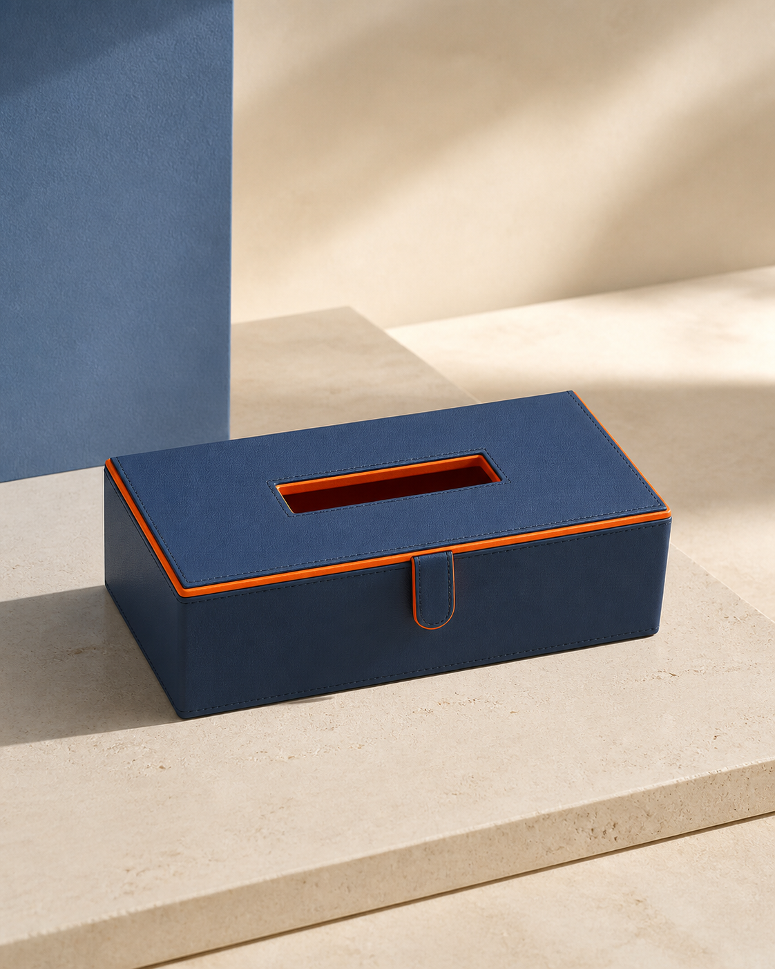 Casa Botanical Mist Blue faux-leather tissue box cover