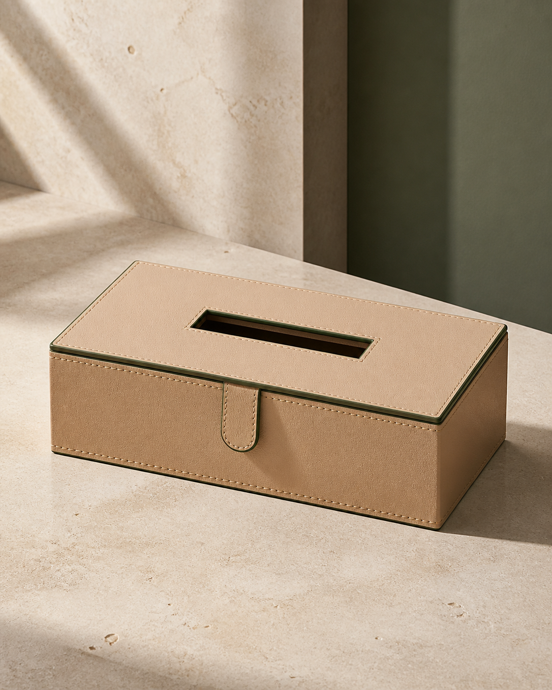 Casa Botanical Soft Sand faux-leather tissue box cover