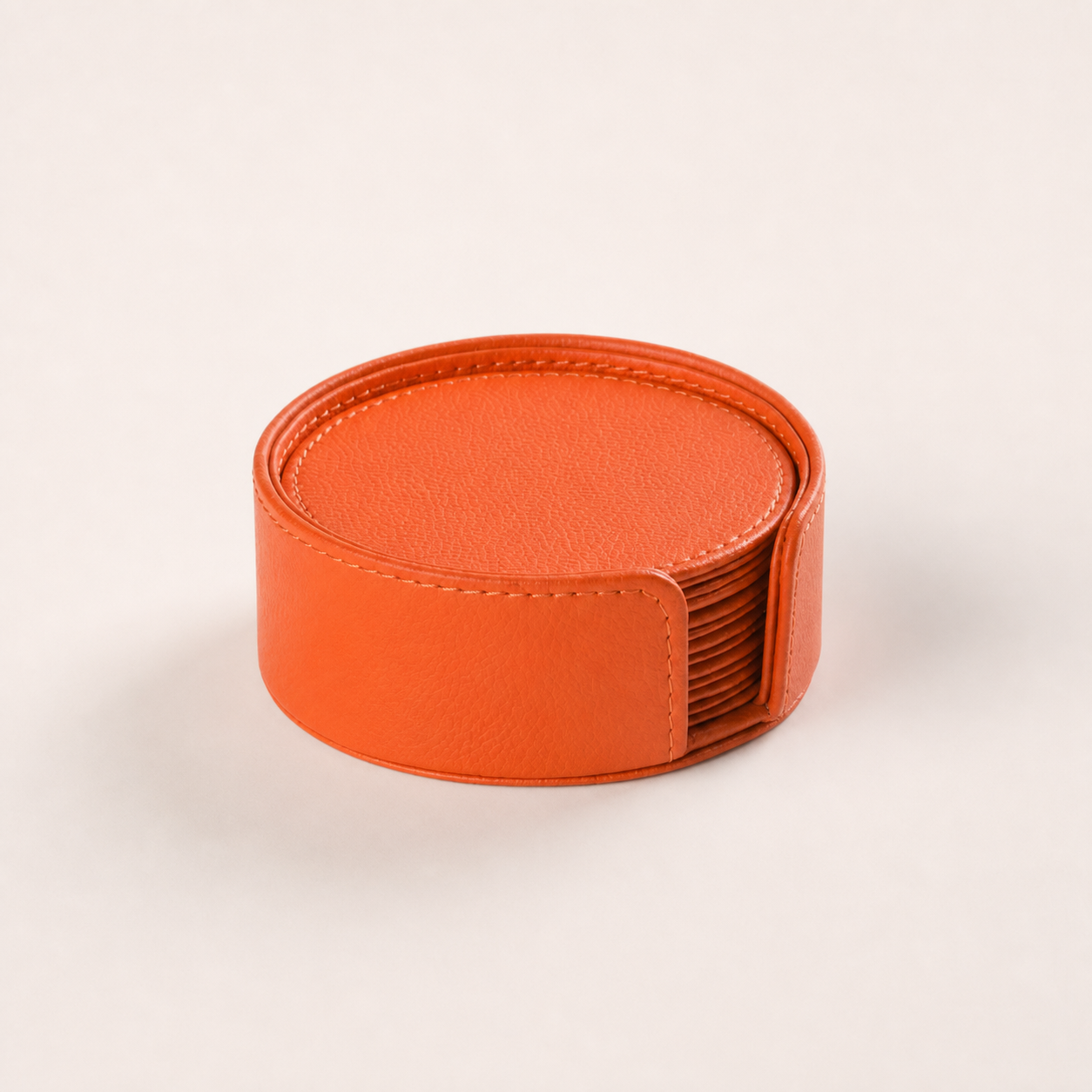 Faux-Leather Coaster Set in Mellow Apricot — clean studio hero