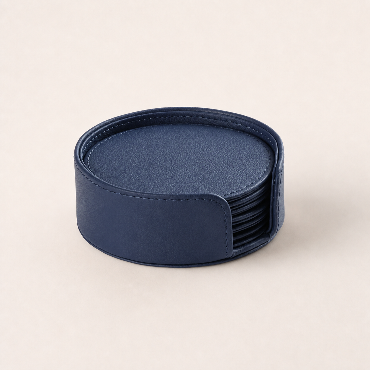 Faux-Leather Coaster Set in Mist Blue — clean studio hero