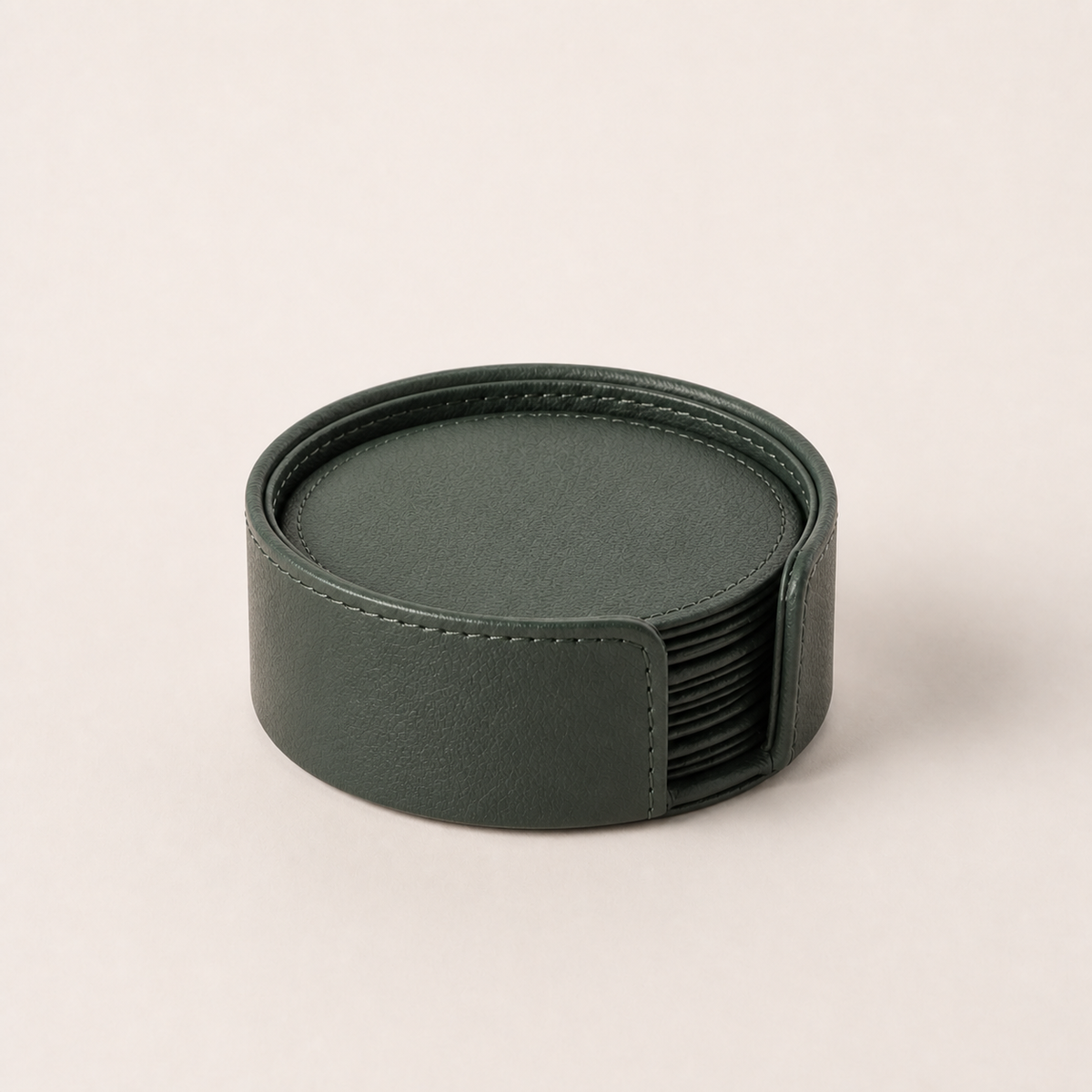 Faux-Leather Coaster Set in Sage Green — clean studio hero