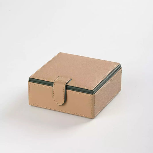 Beige Faux Leather Small Storage Box with Magnetic Lock