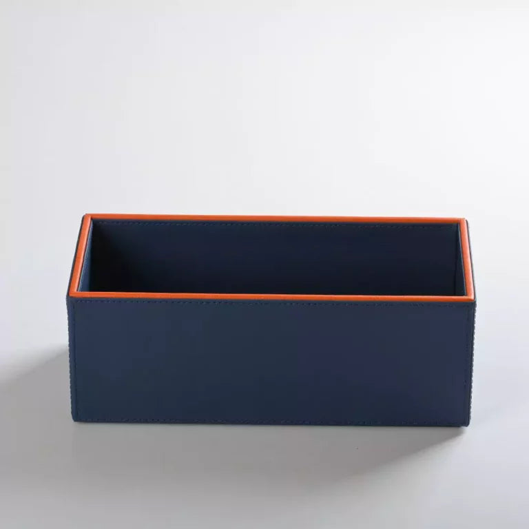 Blue Faux Leather Rectangular Flower Vase