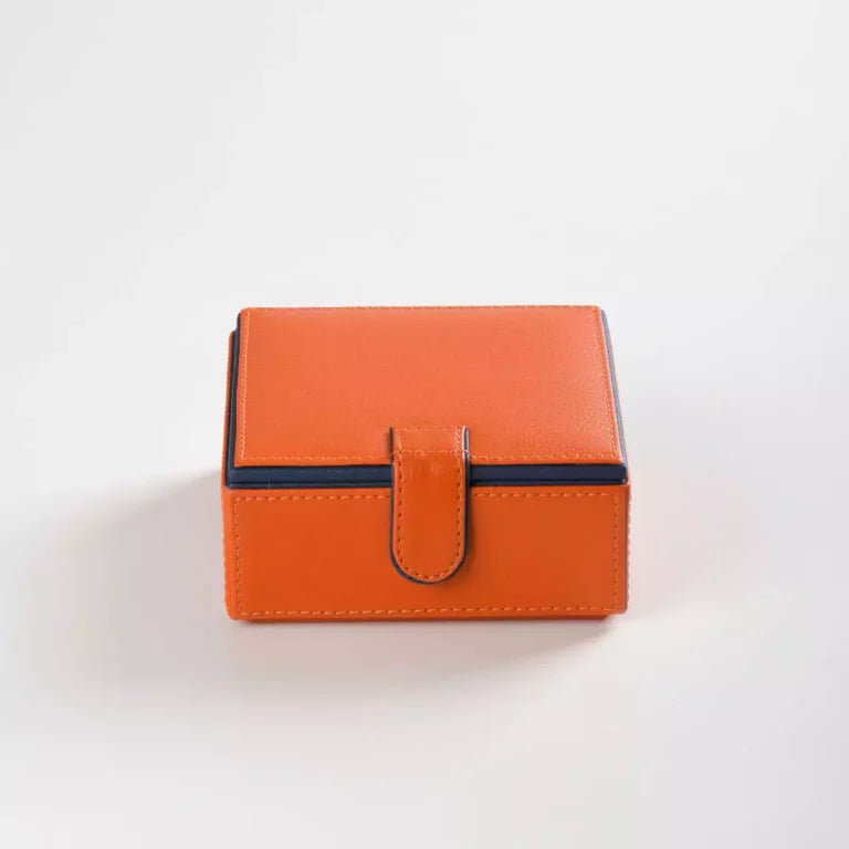 Orange Faux Leather Small Storage Box with Magnetic Lock
