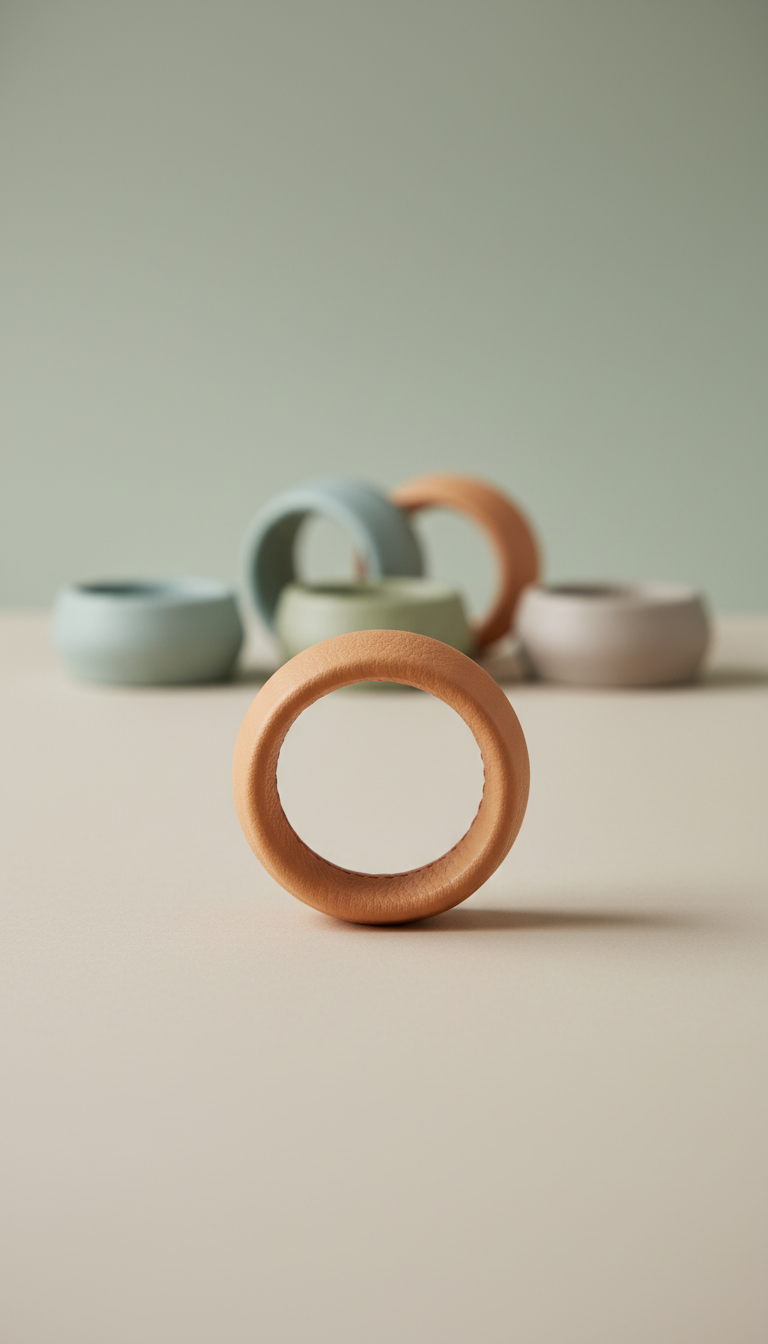 Faux-Leather Napkin Ring Set in Mellow Apricot