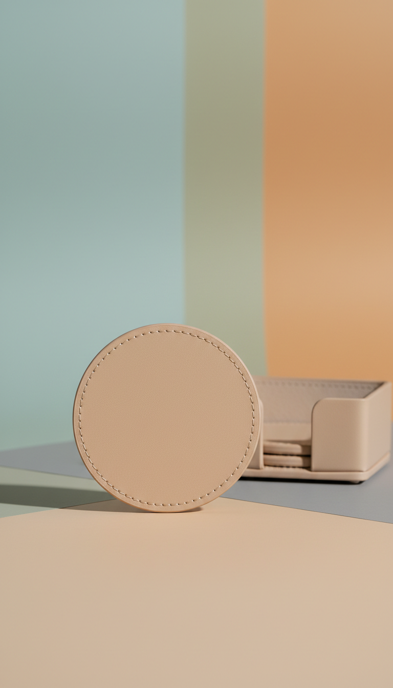 Faux-Leather Coaster Set in Soft Sand