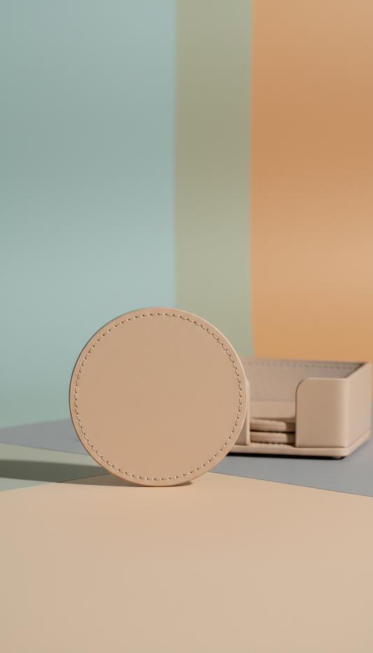 Faux-Leather Coaster Set in Soft Sand
