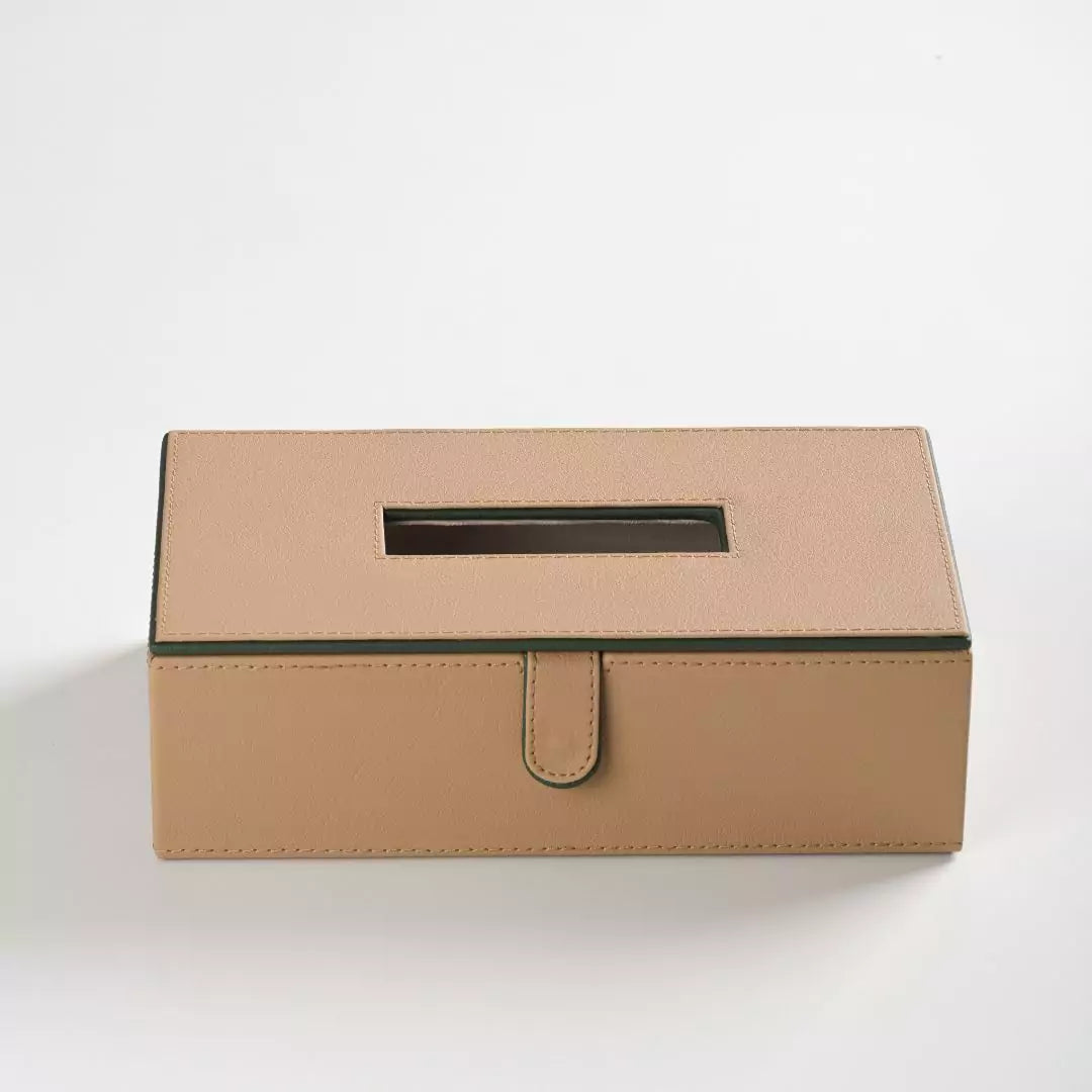 Beige Faux Leather Tissue Box Holder