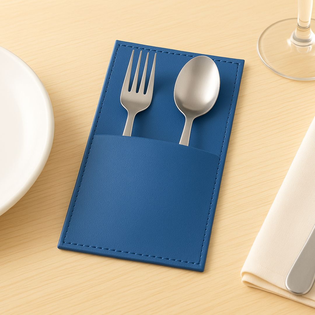 Faux-Leather Cutlery Holder Set in Mist Blue