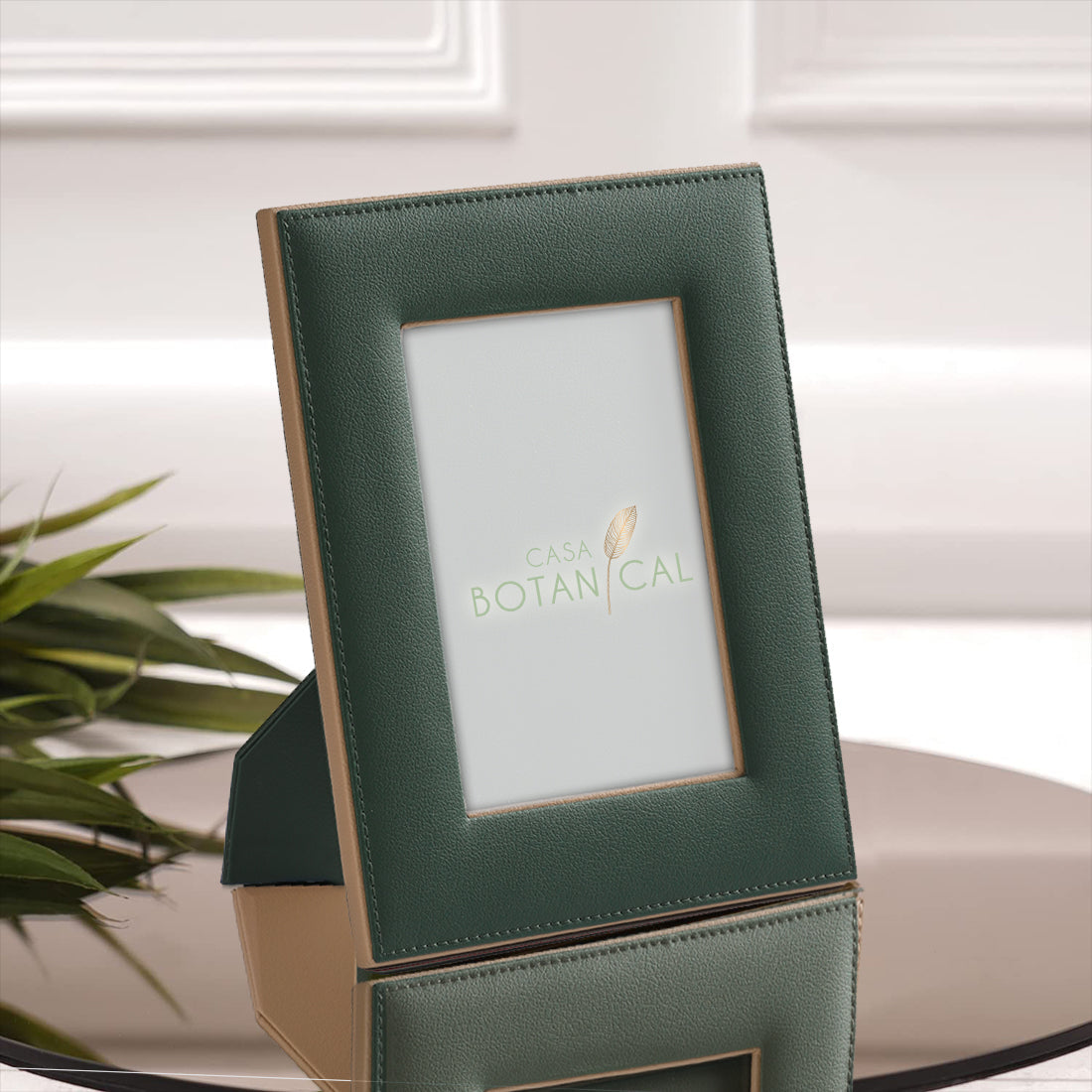 Faux-Leather Photo Frame in Sage Green