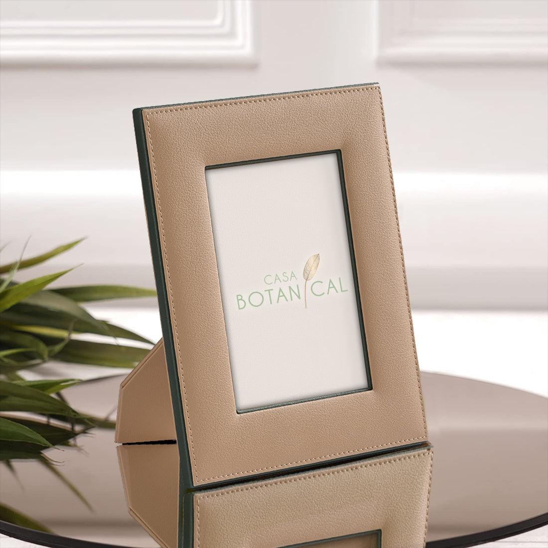 Faux-Leather Photo Frame in Soft Sand