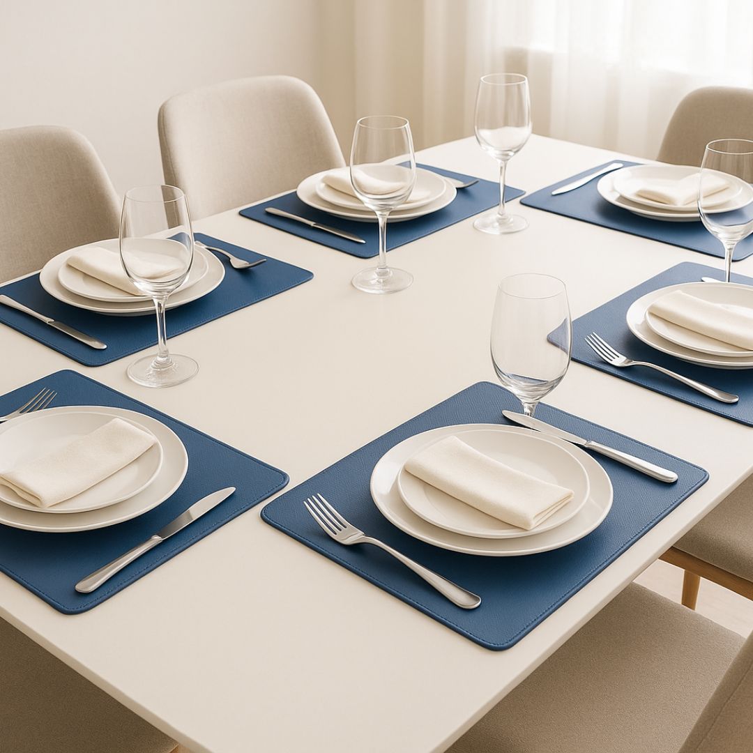 Faux-Leather Placemat Set in Mist Blue