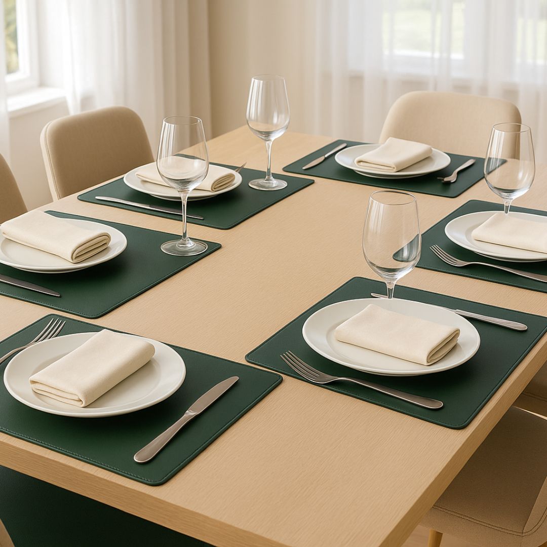 Faux-Leather Placemat Set in Sage Green
