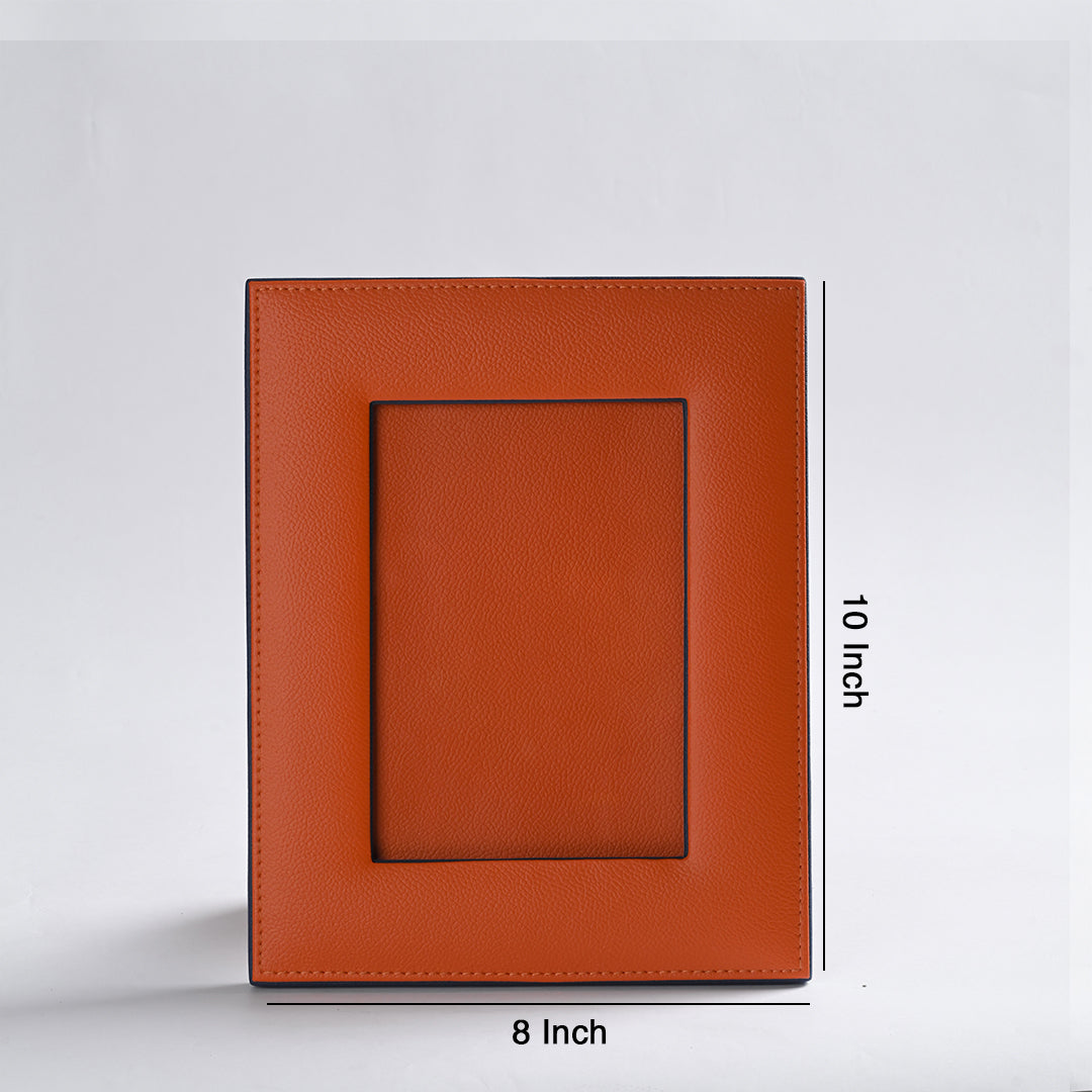 faux leather table photo frame orange