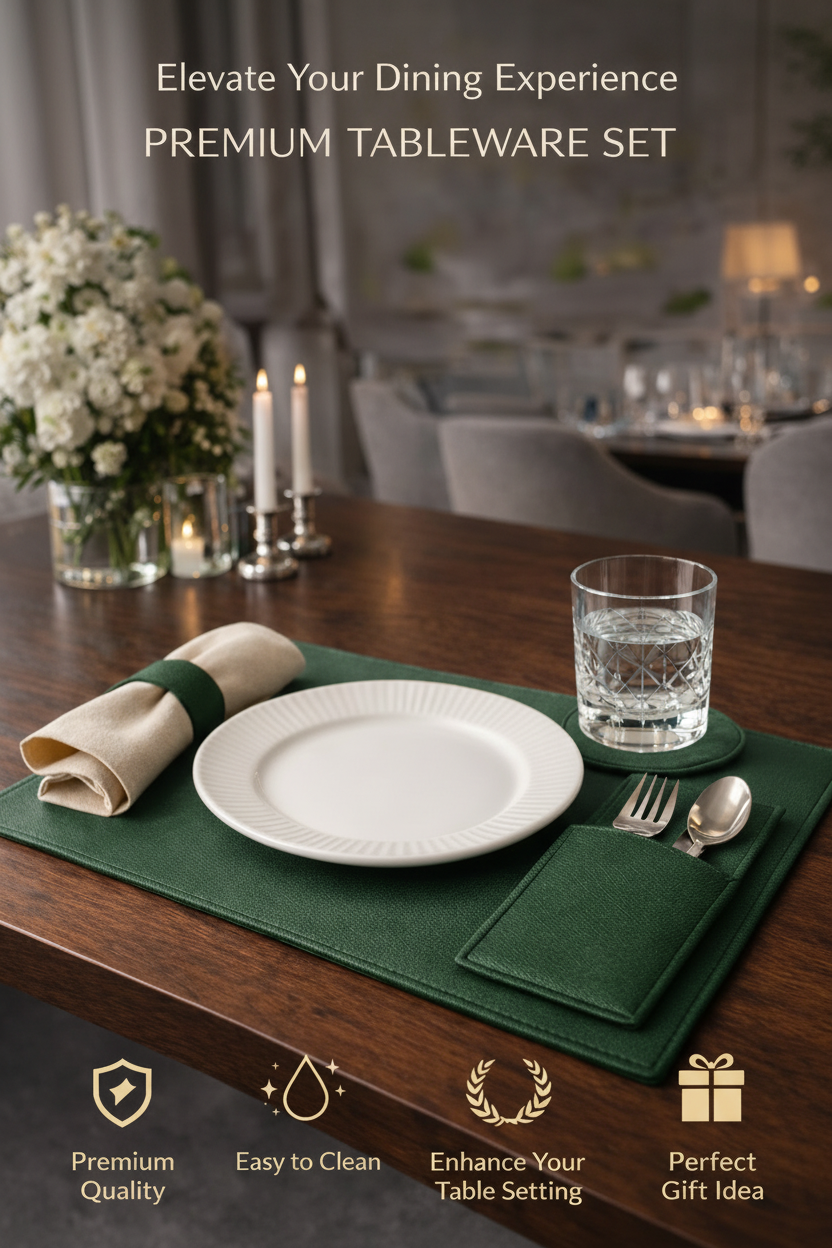Green Faux Leather Dining Set for 8