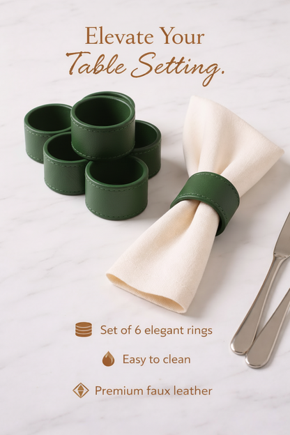 Green Faux Leather Napkin Rings