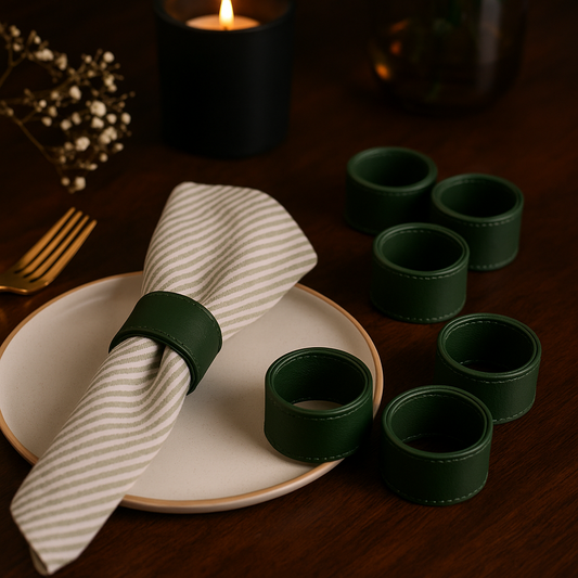 Green Faux Leather Napkin Ring (Set of 6)