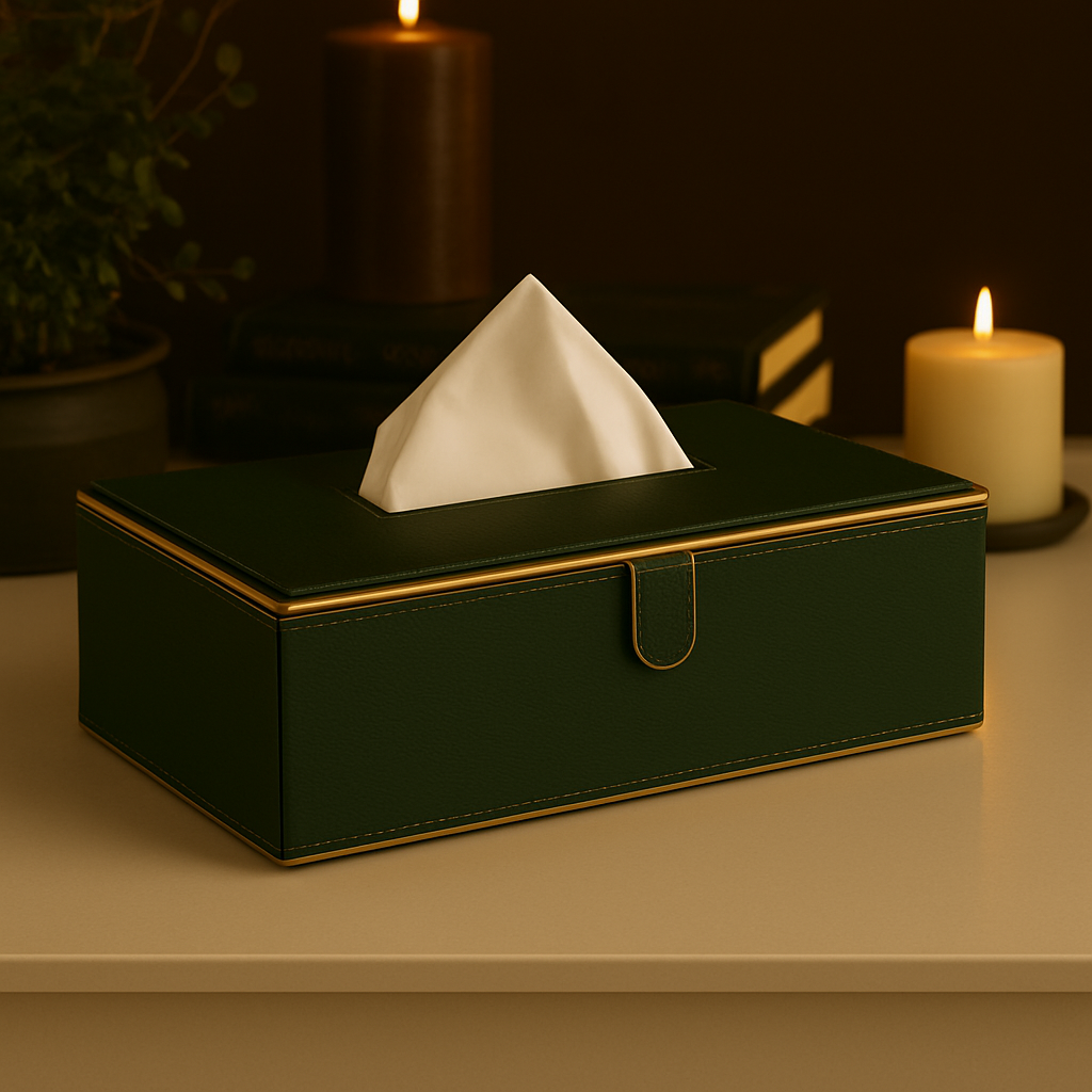 Green Faux Leather Tissue Box Holder