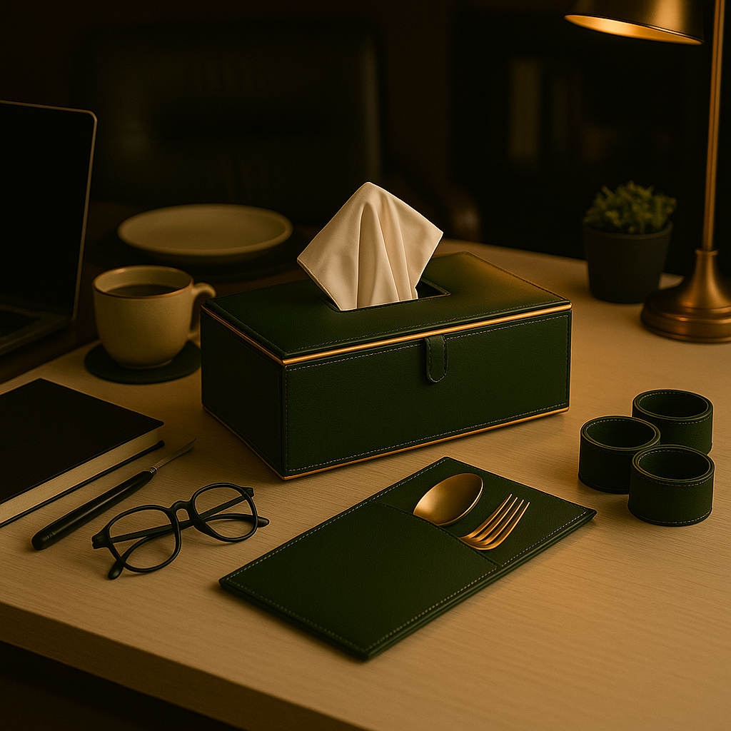 Green Faux Leather Tissue Box Holder