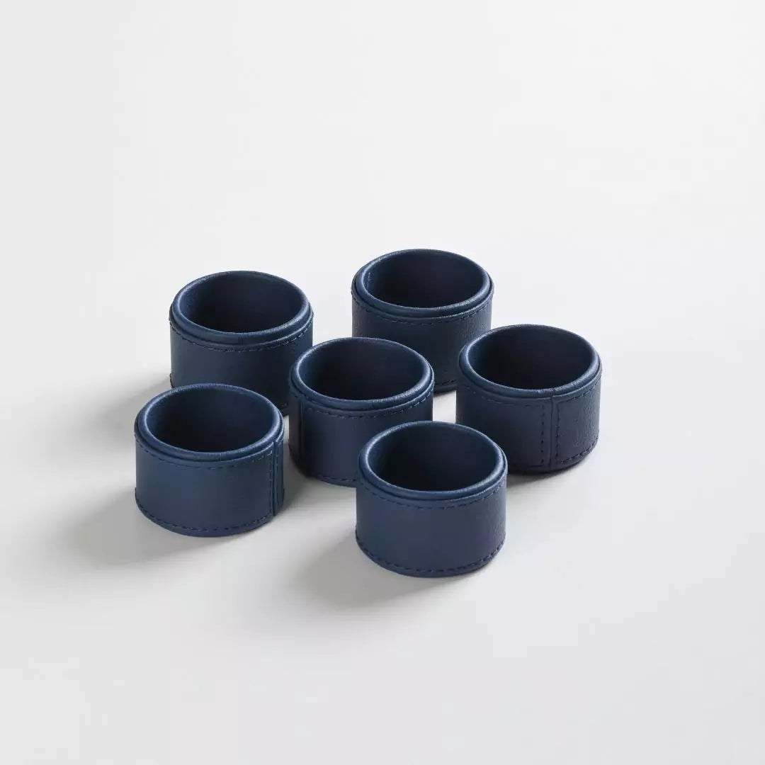 Blue Faux Leather Napkin Ring (Set of 6)