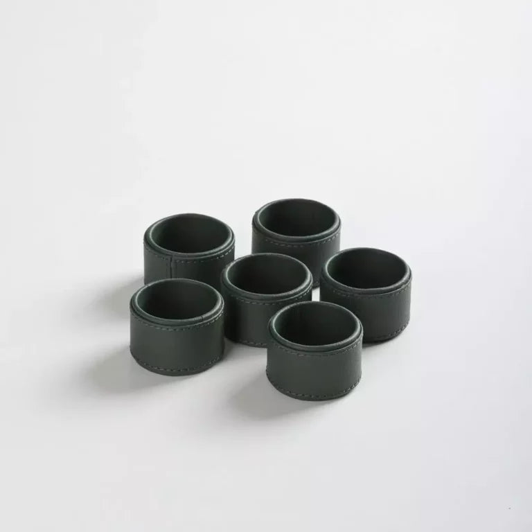 Green Faux Leather Napkin Ring (Set of 6)