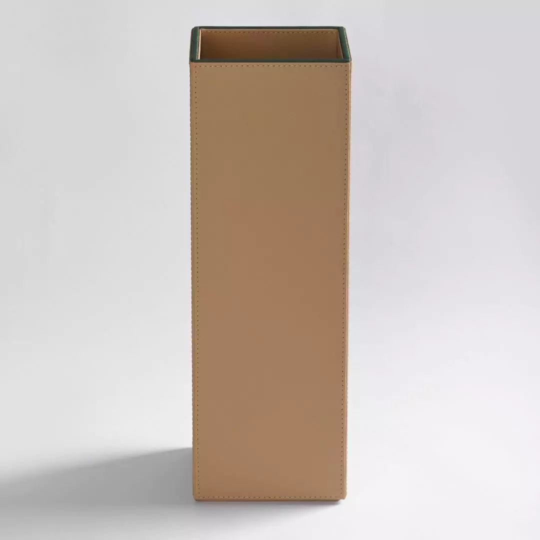 Beige Faux Leather Large Vertical Flower Vase