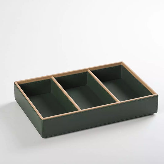 Faux Leather Dual Tone 3 Slots Storage Tray (Green)