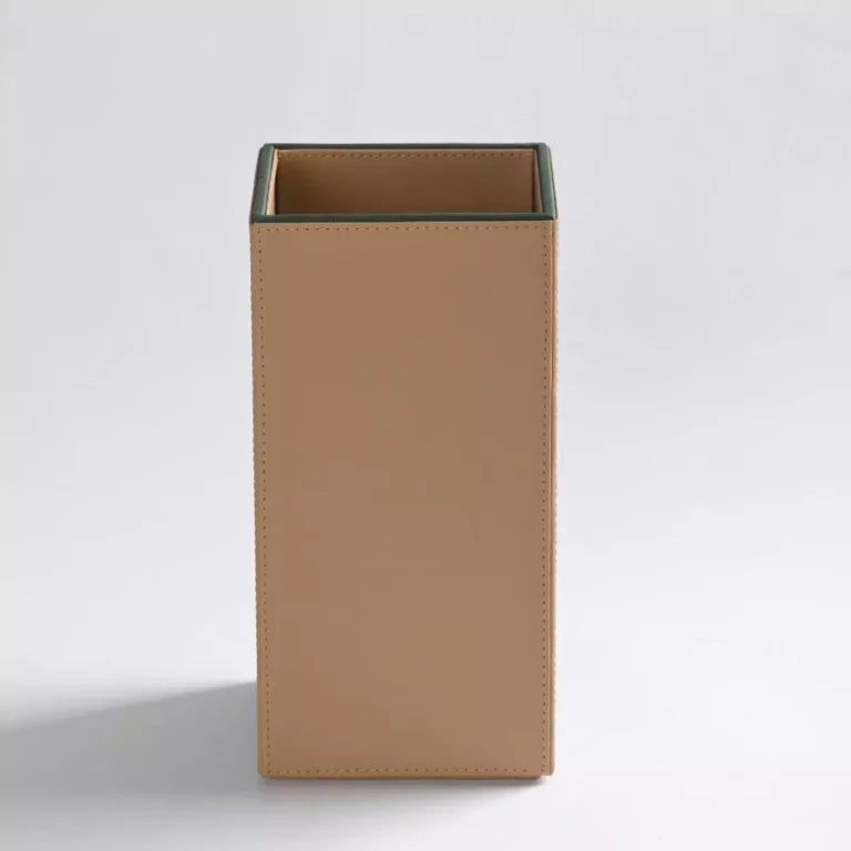 Beige Faux Leather Medium Vertical Flower Vase