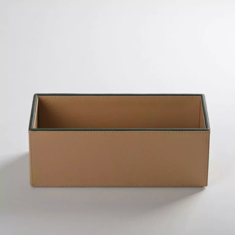 Beige Faux Leather Rectangular Flower Vase
