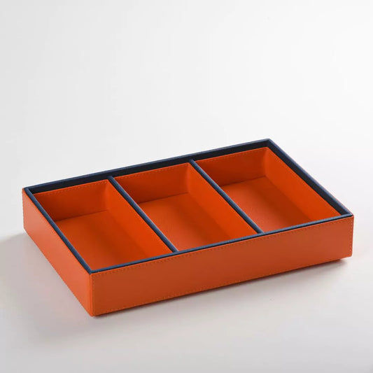 Faux Leather Dual Tone 3 Slots Storage Tray (Orange)