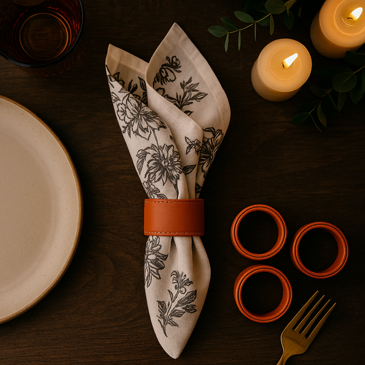 Orange Faux Leather Napkin Ring (Set of 6)