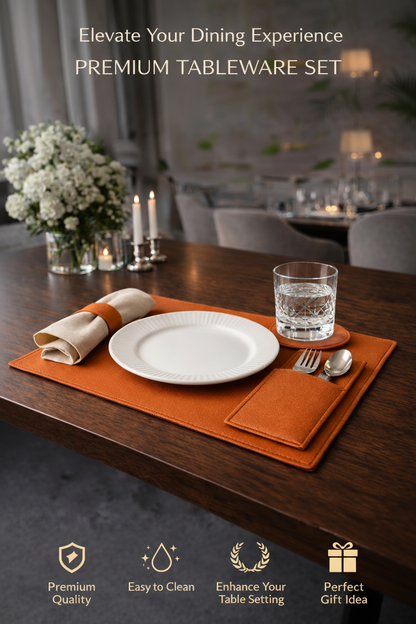 Orange Faux Leather Dining Set For 12
