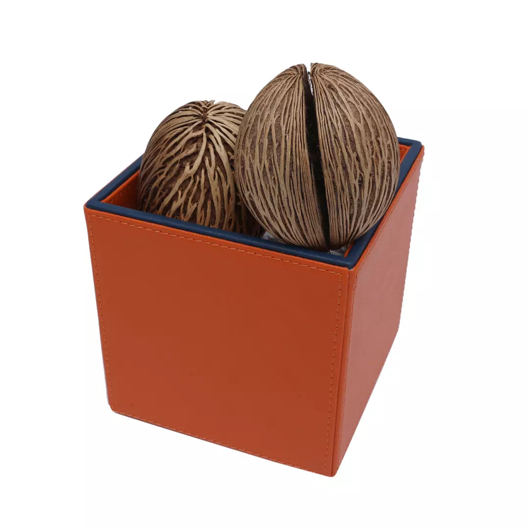 Orange Faux Leather Small Vertical Flower Vase