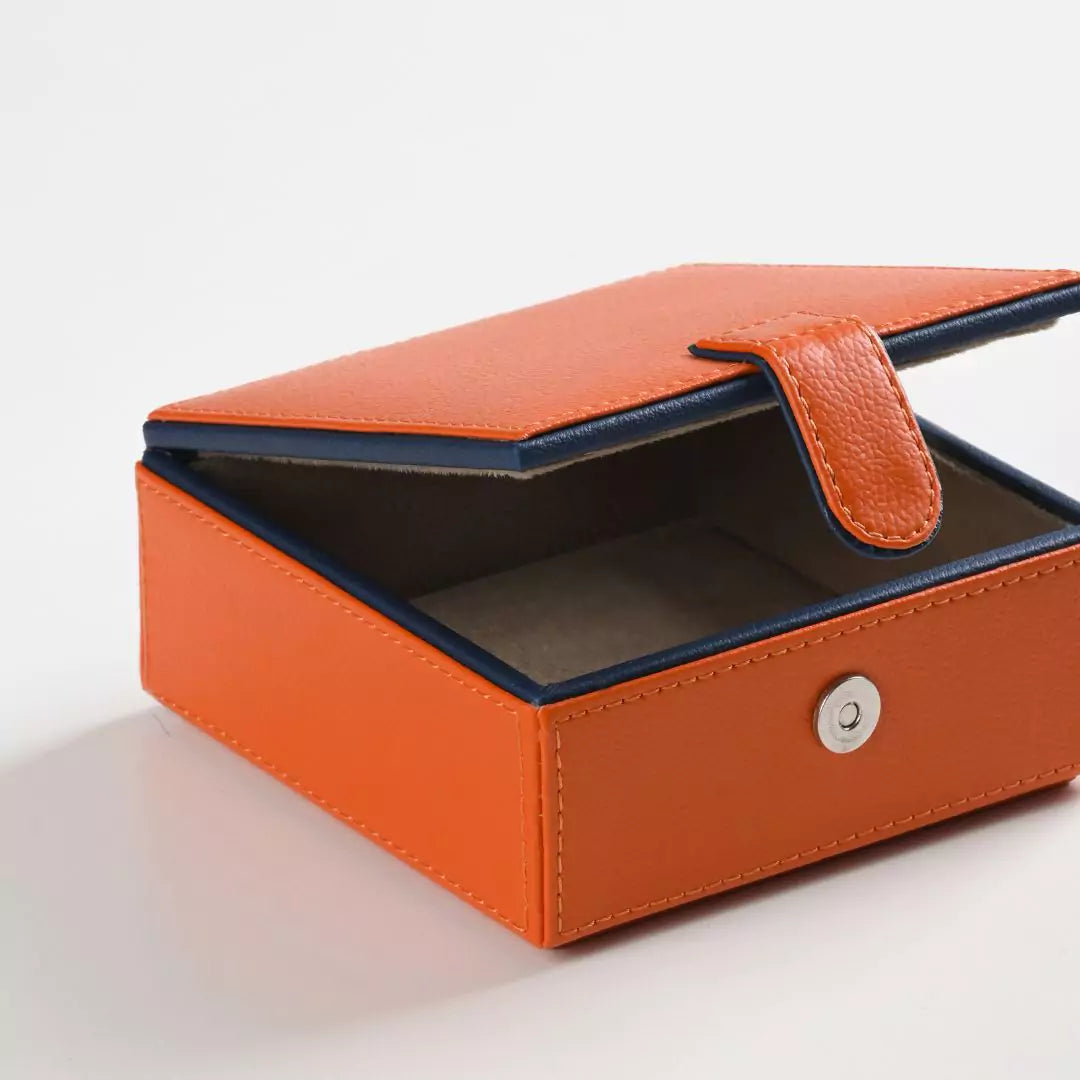 Orange Faux Leather Small Storage Box with Magnetic Lock