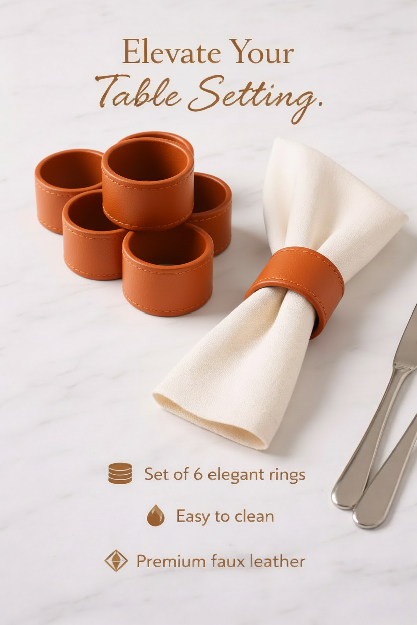 Orange Faux Leather Napkin Rings